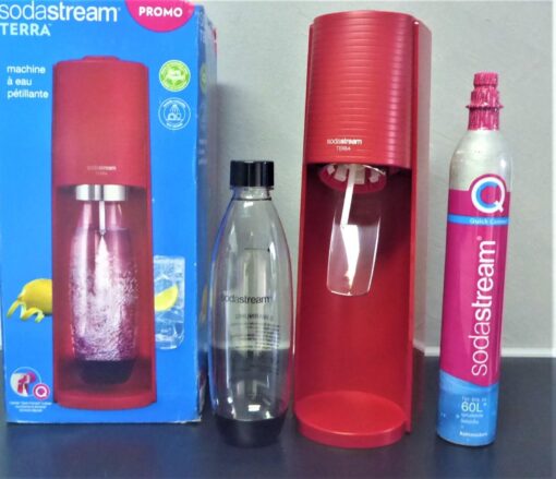 1x SodaStream Terra ROT Trinkwassersprudler OVP + Zylinder und Flasche Sparset