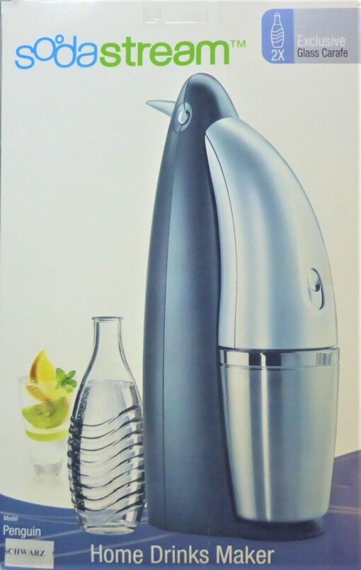 SodaStream NEU Penguin schwarz/silber Zubehör Co2 Zylinder 2x Glasflaschen – Bild 8