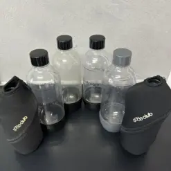 Alternative view of 4x SODASTREAM Play Source Power Flaschen mit 2x Überzug schwarz grau Sodaclub Wasserflasche Trinkflasche